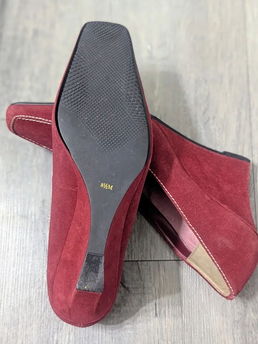 Ann Marino Suede Square Toe Wedge Heel Shoes
